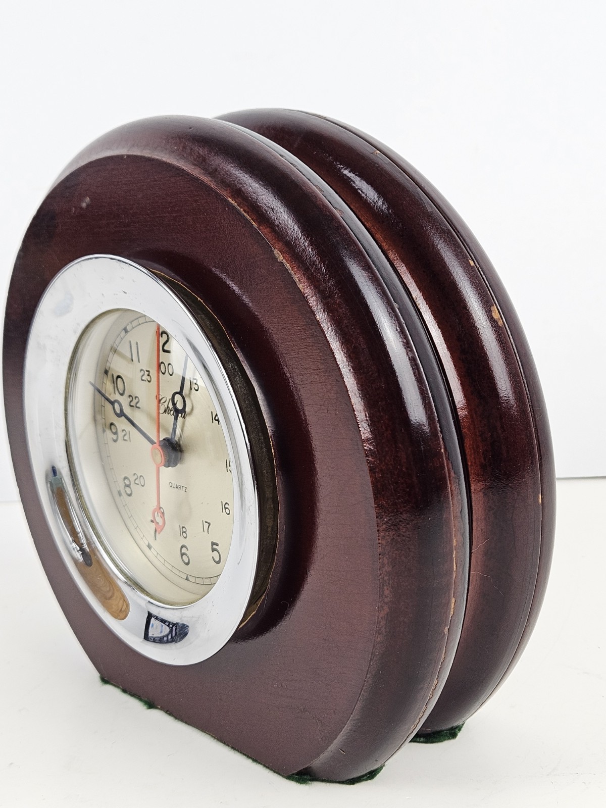 Vintage Working CHELSEA Clock Co. Nautical Ship Mantel Clock with Wood Case