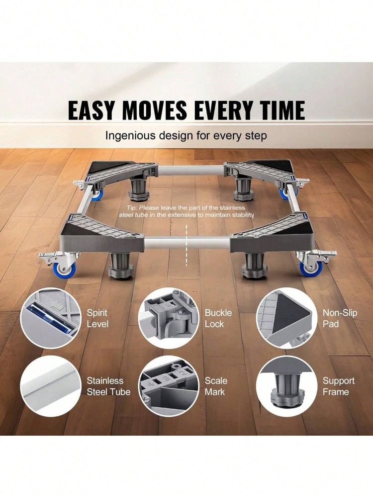 Adjustable Mini Fridge Stand Washing Machine Mobile Base Dolly Roller Wheels