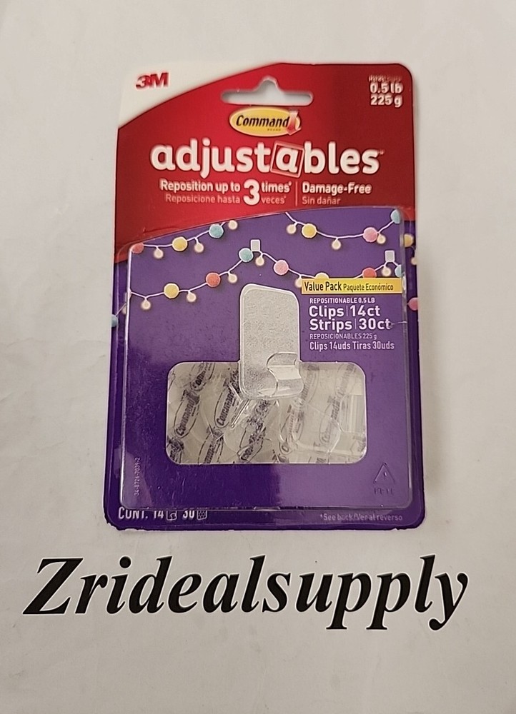 3M Command Adjustable Repositionable 14 Clips  30 Strips