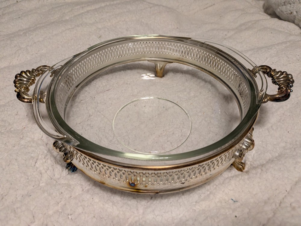 Vintage Silver Plate Round Casserole Serving Tray 3 Footed