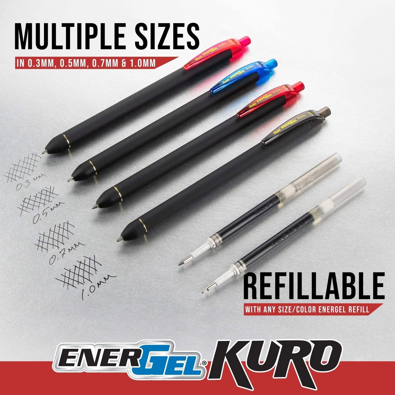 Pentel EnerGel Kuro Shades of Dawn, Assorted Ink, 6-pk