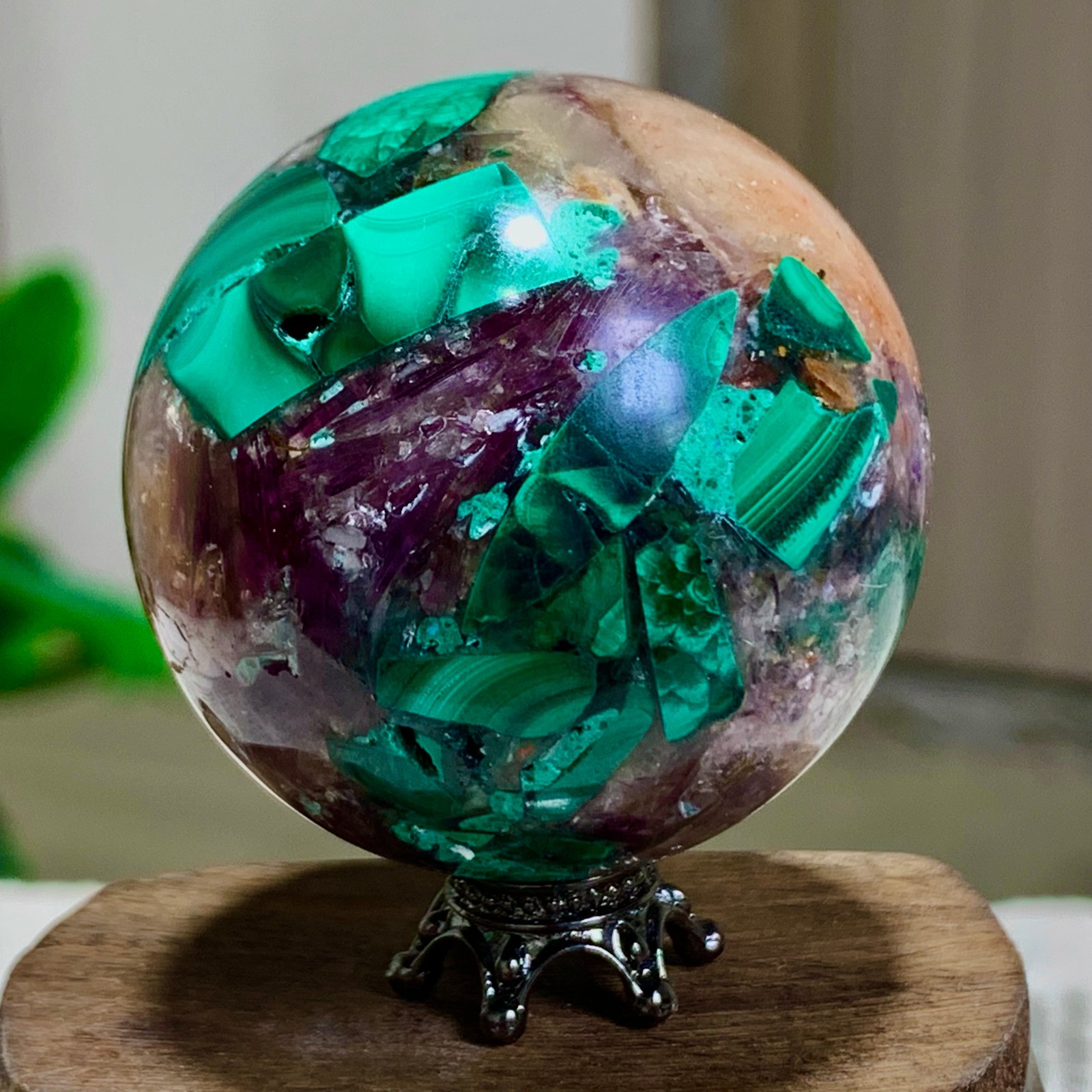 105G Newly discovered rare malachite purple mica symbiotic sphere restoration