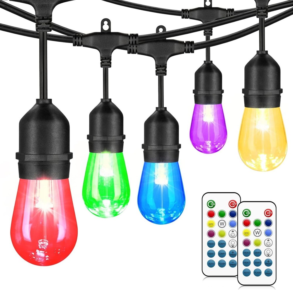 Waterproof RGB 48FT Outdoor String Lights with Dimmable Remote Functionality