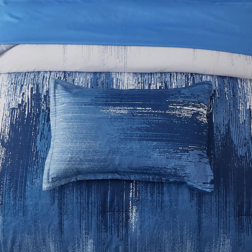 Ombre Blue Comforter Set King Size Reversible Gradient Blue Grey Boho Bedding Se