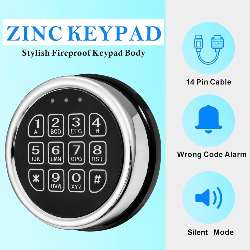 Gun Safe Lock Replacement Chrome Keypad Electronic Safe Lock with Solenoid Lock