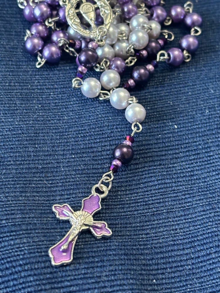 Catholic Rosary Purple and Lavender First Communion Holy Eucharist Handmade