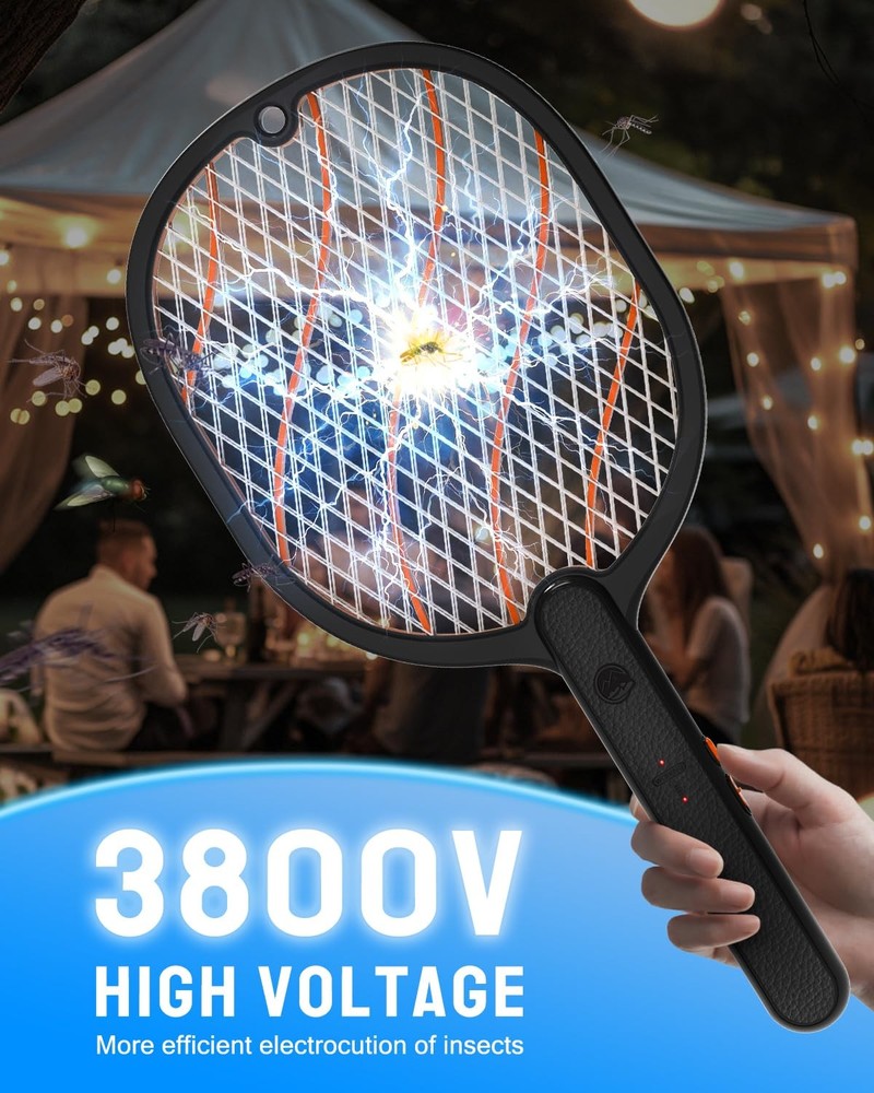 Electric Fly Swatter, 3800V Handheld Bug Zapper Racket, Type-C Rechargeable, ...