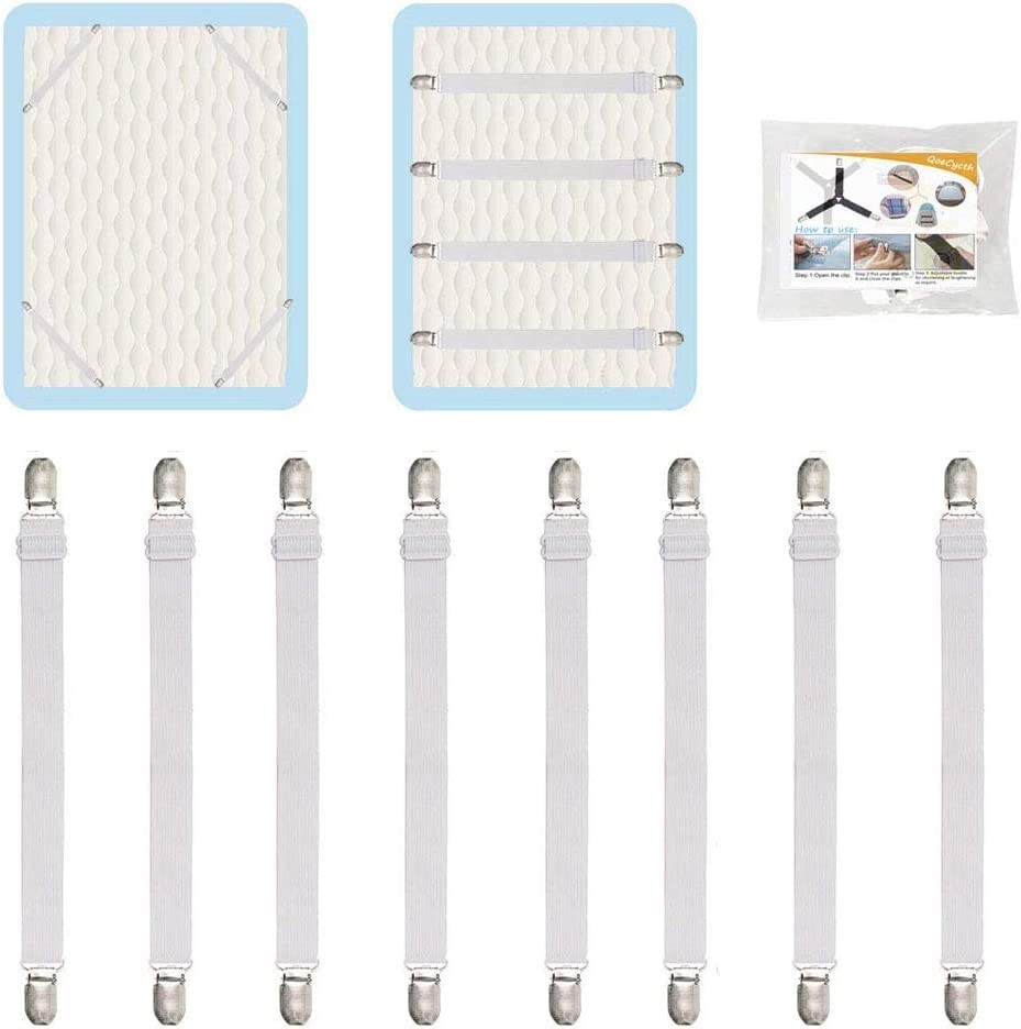 8Pcs Adjustable Bed Sheet Straps Clips, Elastic Mattress Sheet 8pcs White