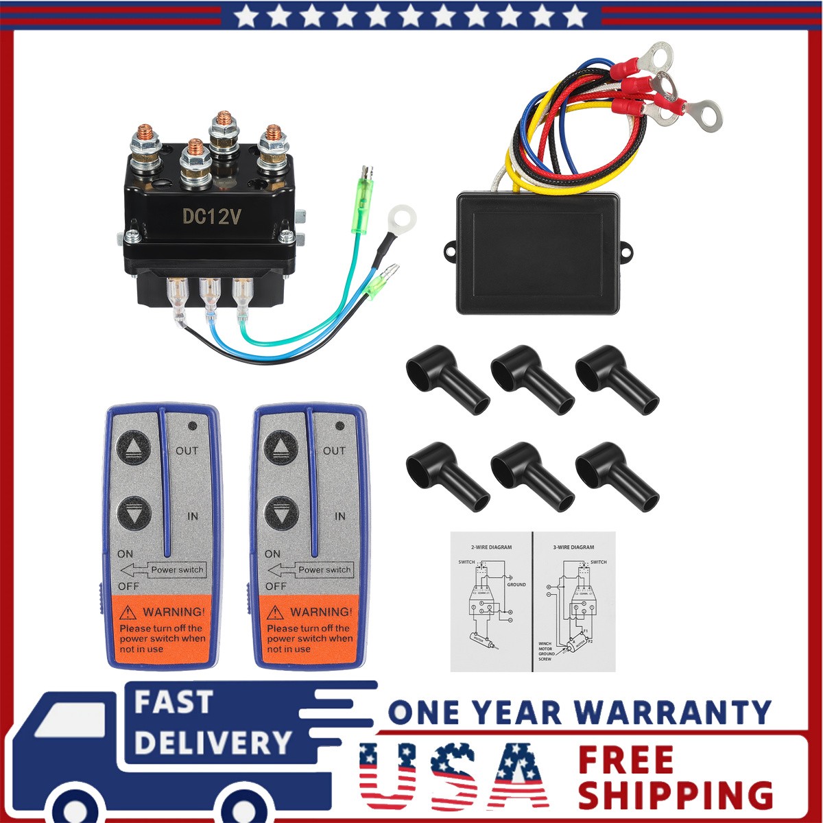 12V 500A Winch Control Solenoid Relay Contactor With Wireless Winch Remote Kit