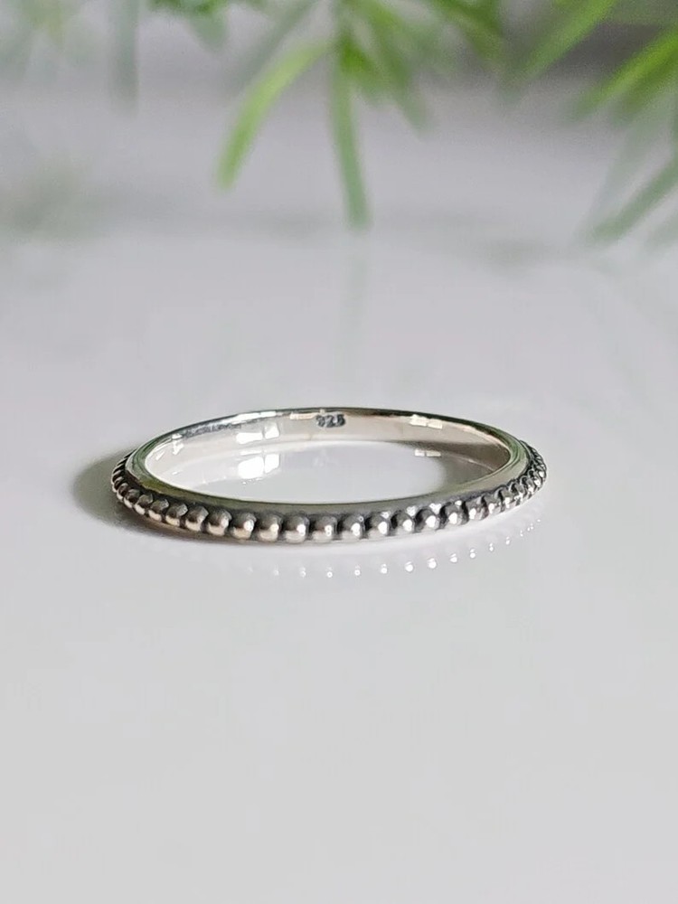 Sterling Silver Bali Beaded Thin Band Ring