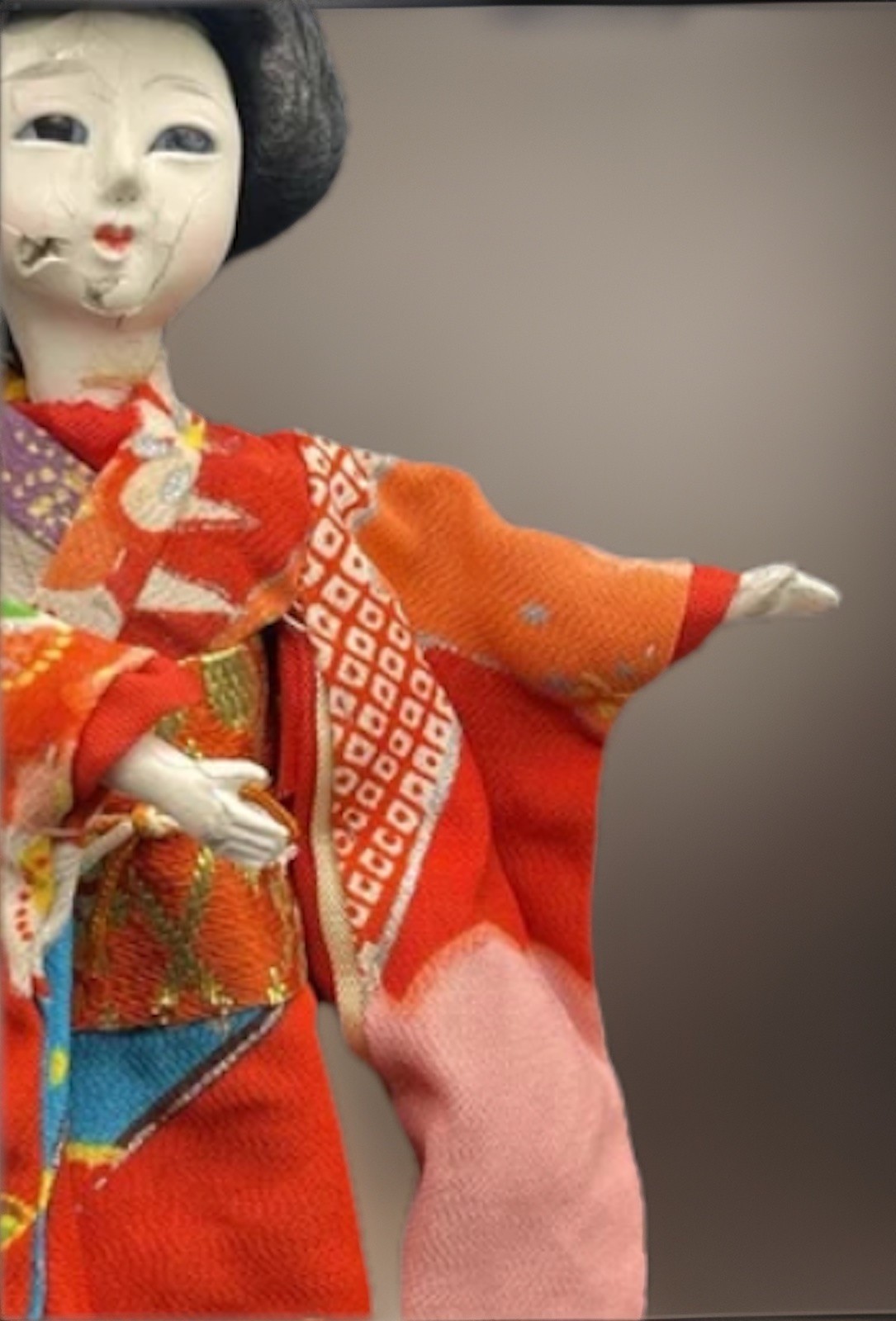 Rare Vintage Japanese Hand Made Japanese Geisha Girl Old Signs Of Age Decay Face