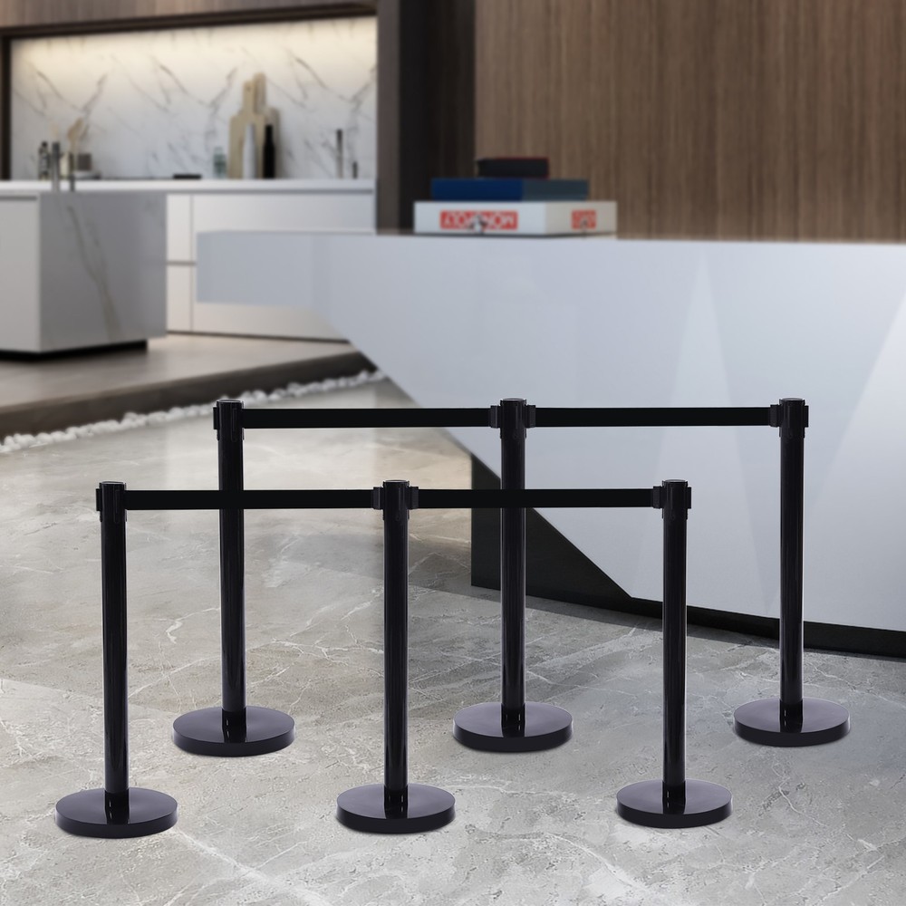 6 Packs Stanchion Posts Black Crowd Control Barrier Queue Poles Public Stanchion