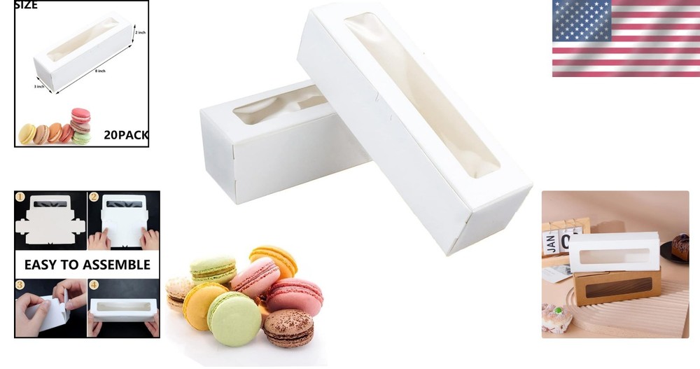 Recyclable Macaron Boxes - 20 Pack for 6-10 Macarons, Elegant Gift Packaging