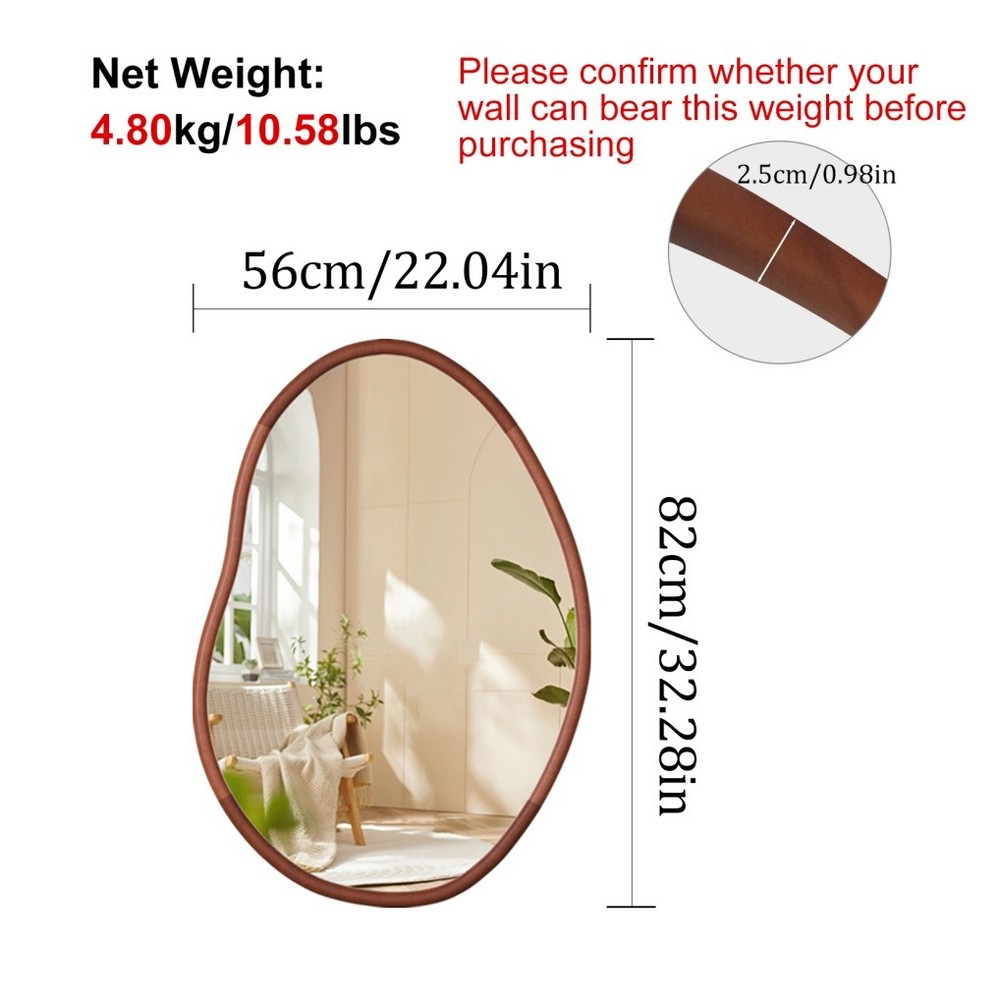 Large Asymmetrical Wood Wall Frame Mirror Abstract Decorative Odd Shaped Mirrors