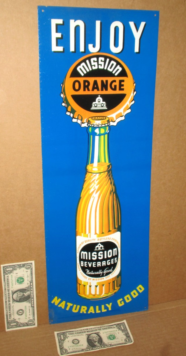 ENJOY MISSION ORANGE Country Store Gas Station CALIFORNIA SIGN -Big Swirl Bottle