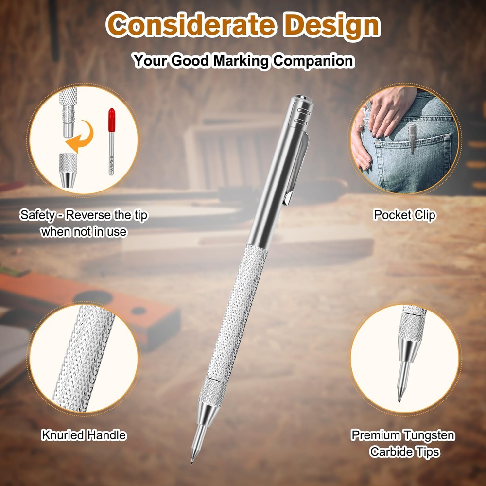 Ofasixx 2 Pack Tungsten Carbide Tip Scriber Tool with 10 Refills 1 Silver
