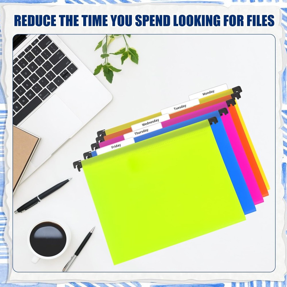 50 Pcs 3 1/2 Inch Hanging File Folder Tabs - Plastic Insertable Tabs for Fold...