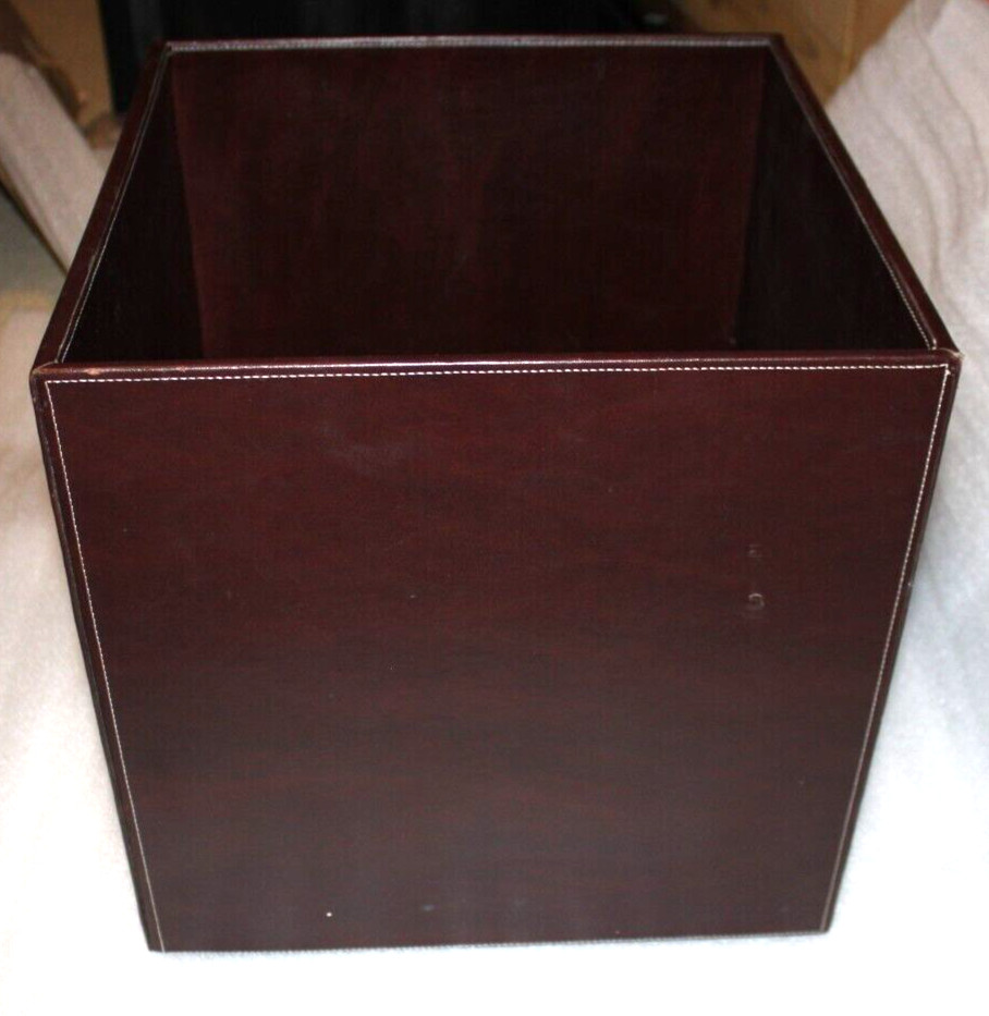 Decorative Brown Leather Storage Box/Cube 14"x14"x14" Preowned