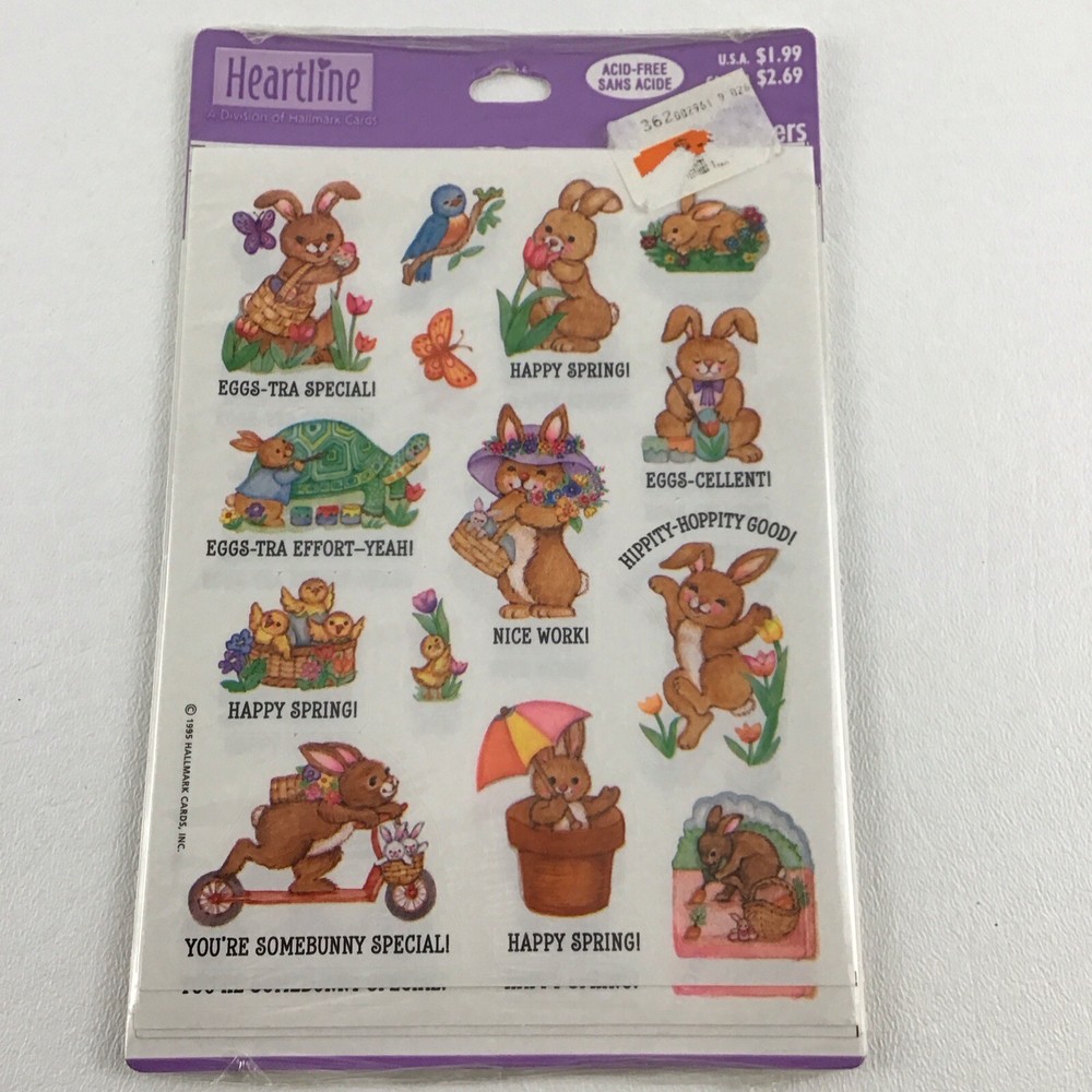 Heartline Easter Holiday Sticker Sheets Bunny Rabbit Springtime Decal Vintage