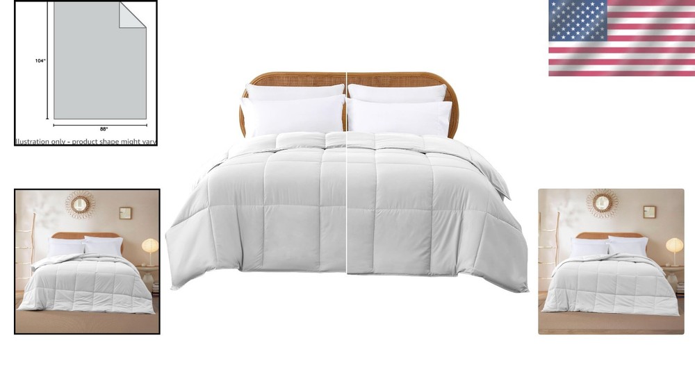 Luxury Lightweight Down Alternative Comforter King Size - Reversible White/White
