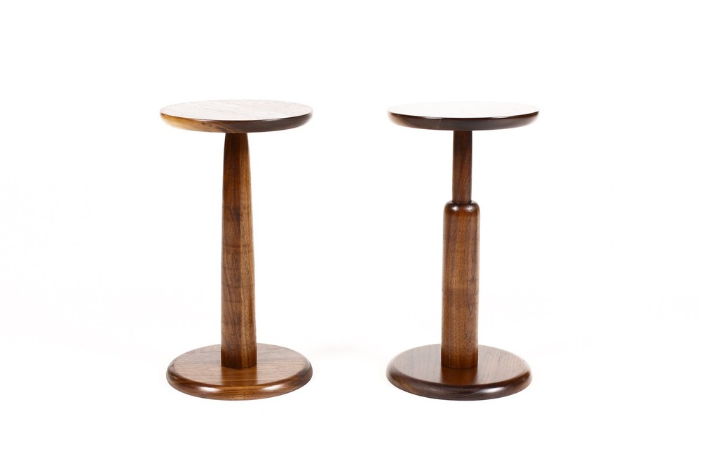 Studio Craft Modernist Walnut Round Drinks / Side Table — Lathe Turned — Segment