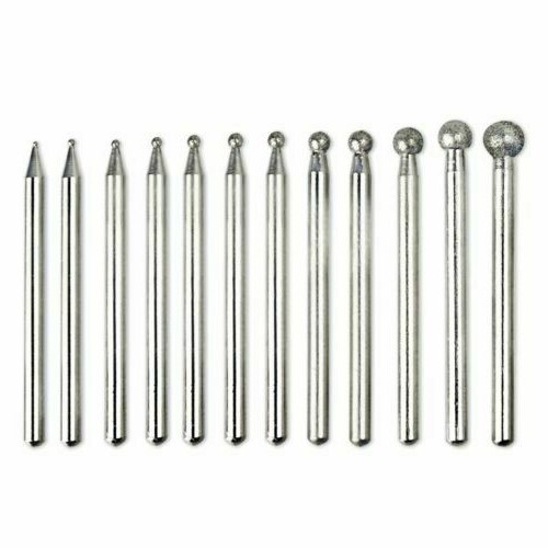 Round Diamond Bur Set 12 Pc Assorted Ball Burs 1/8” Diamond Coated Lapidary Bits