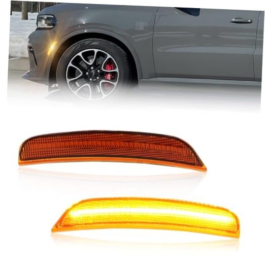 Front Side Marker Light Compatible with Dodge Durango Amber Lens + Amber Light
