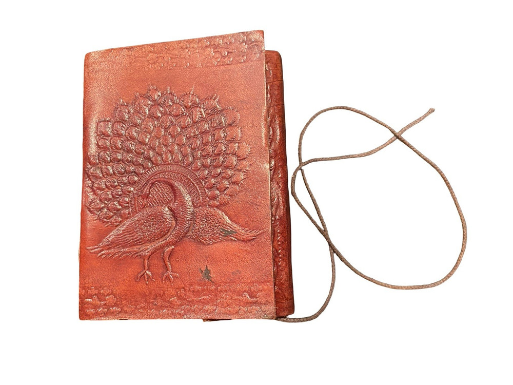 Mini Leather Bound Journal with Embossed Peacock Design