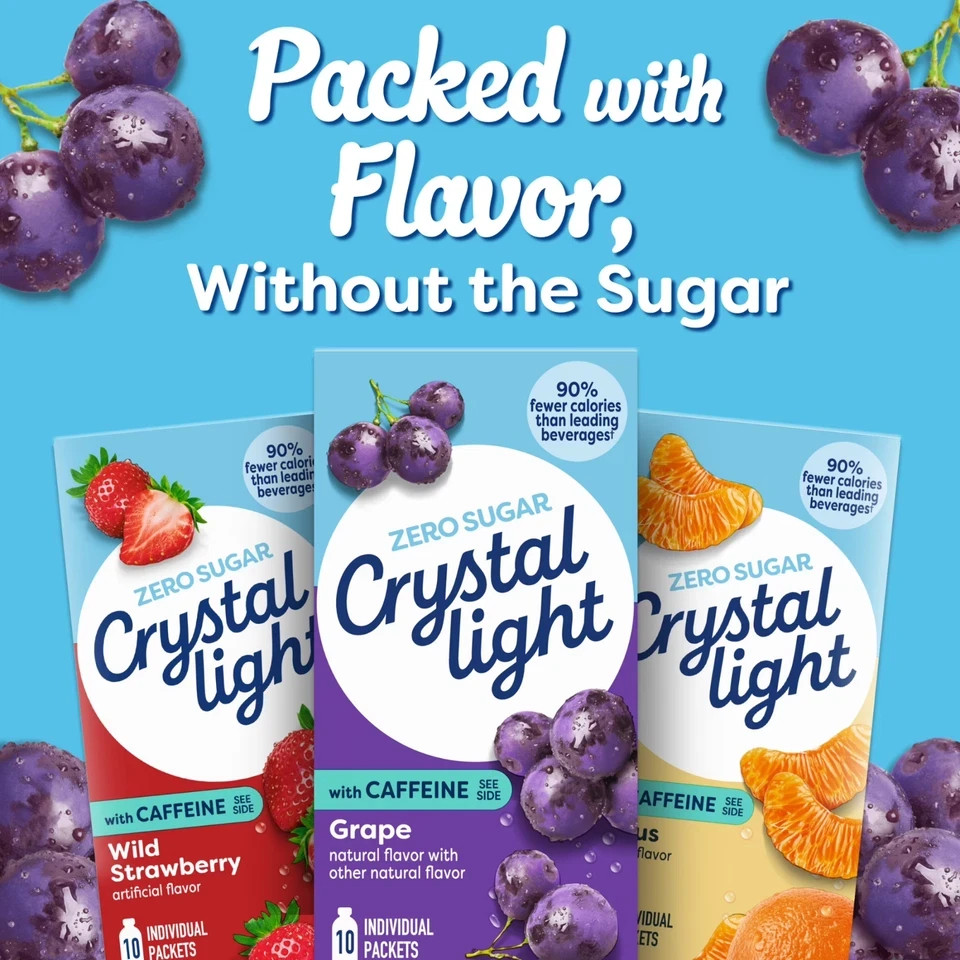 Crystal Light Zero Sugar with Caffeine Grape Drink Mix Packets 1.1 oz