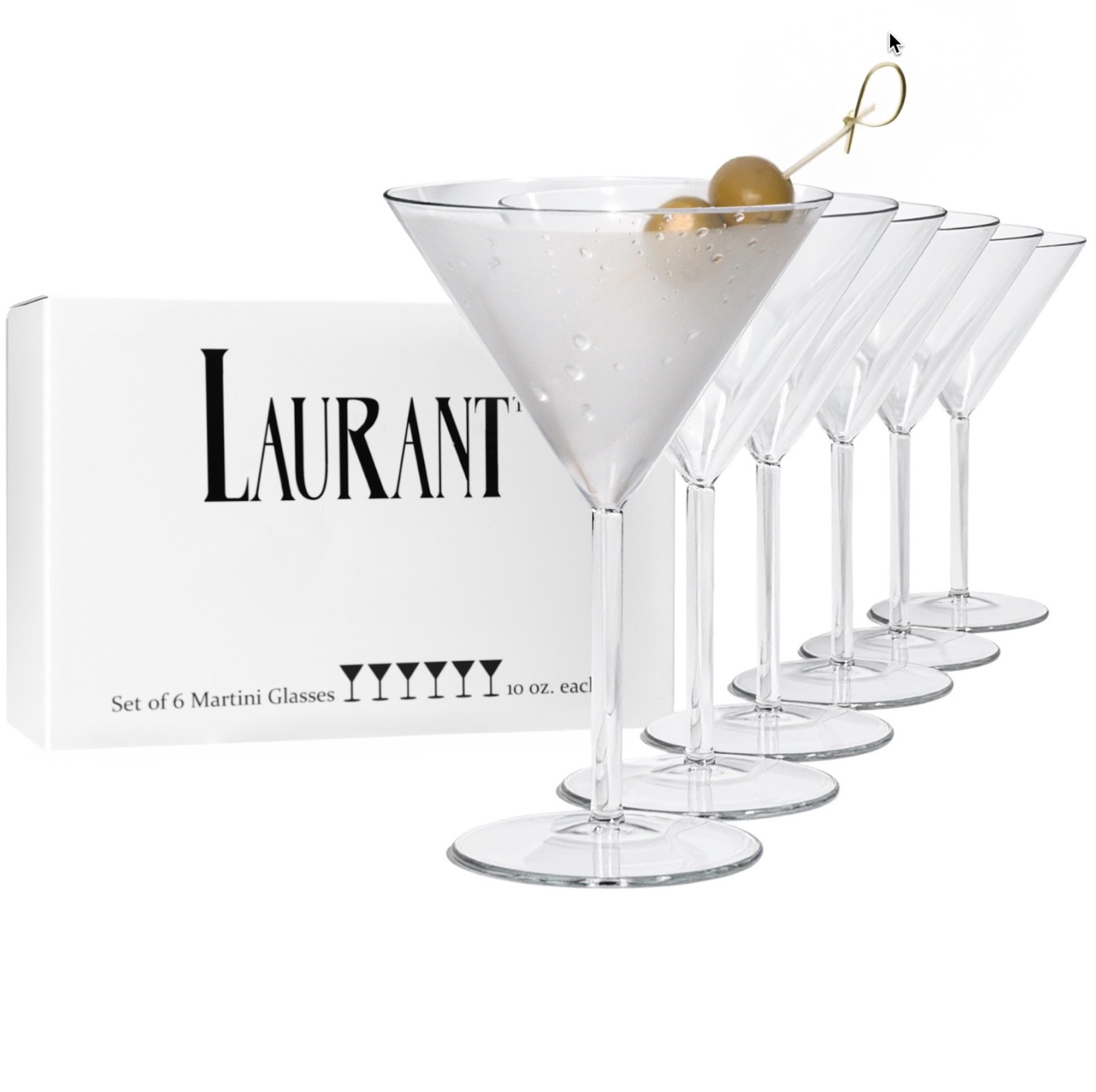 LAURANT Crystal Clear Plastic Martini Glasses 10 oz. oz Set of 6 BPA Free