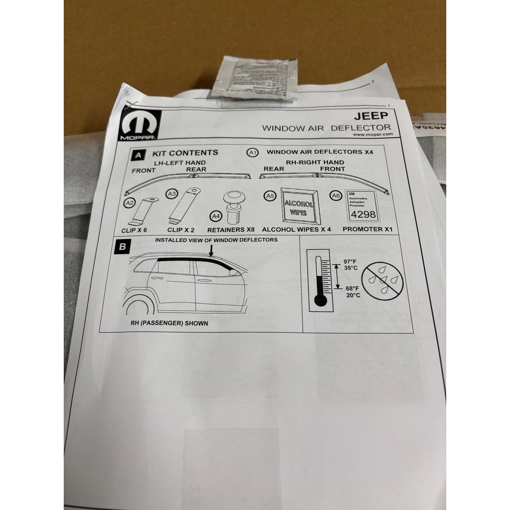 Mopar Jeep Compass Window Air Deflector Set Right Hand Front Rear New