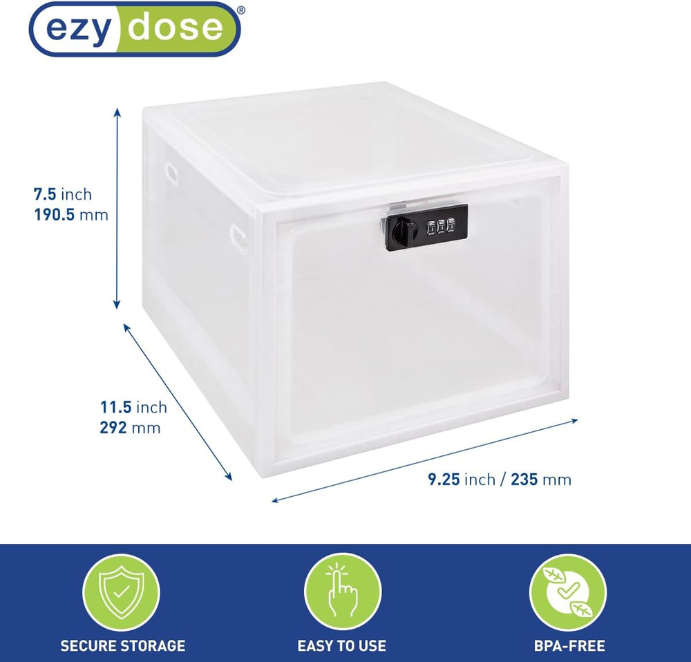 Medication Lockbox, Secure Storage for Medication and Vitamins, Combination Lock