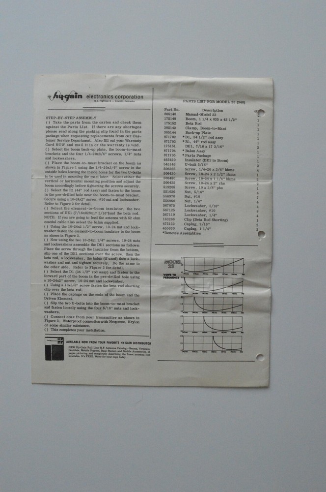 HY-GAIN Electronics model 23 340 1960s Instruction manual