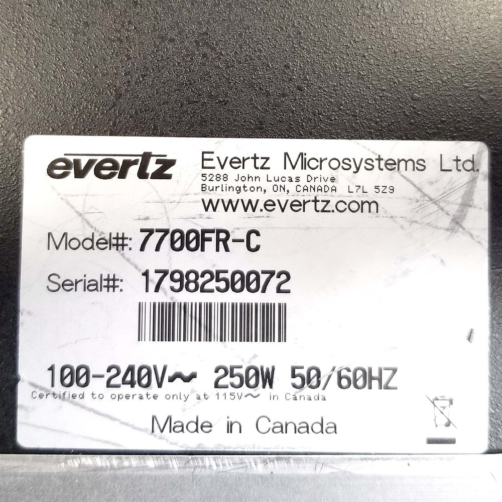 Evertz 7700FR Compact Distribution Frame w/7700 Series Modules Frame Controller