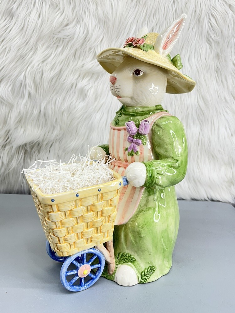 Mud Pie 2001 ceramic bunny basket Easter decor