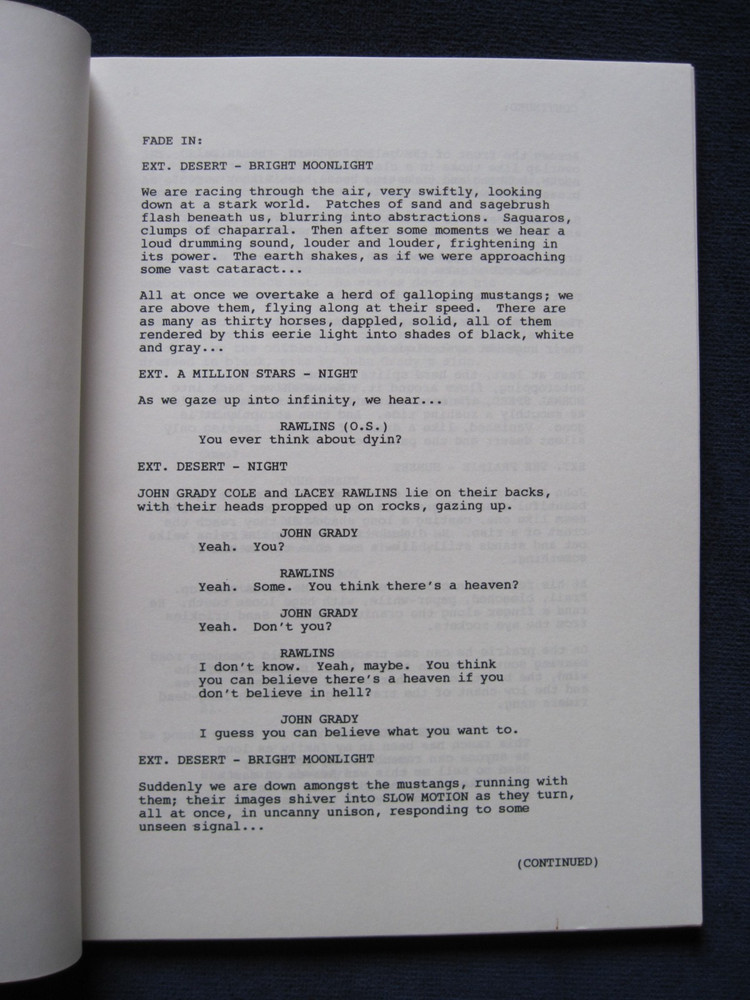 ALL THE PRETTY HORSES SCRIPT BASED ON CORMAC MCCARTHY NOVEL, OSCAR CONSIDERATION