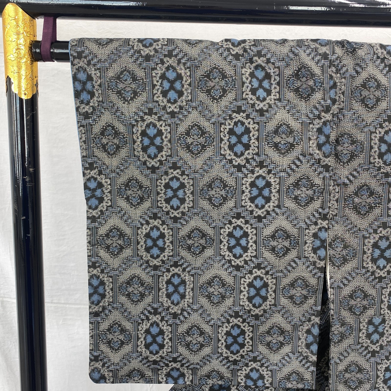 Japanese Vintage Kimono Silk Gray Oshima Traditional Authentic Length 66 in