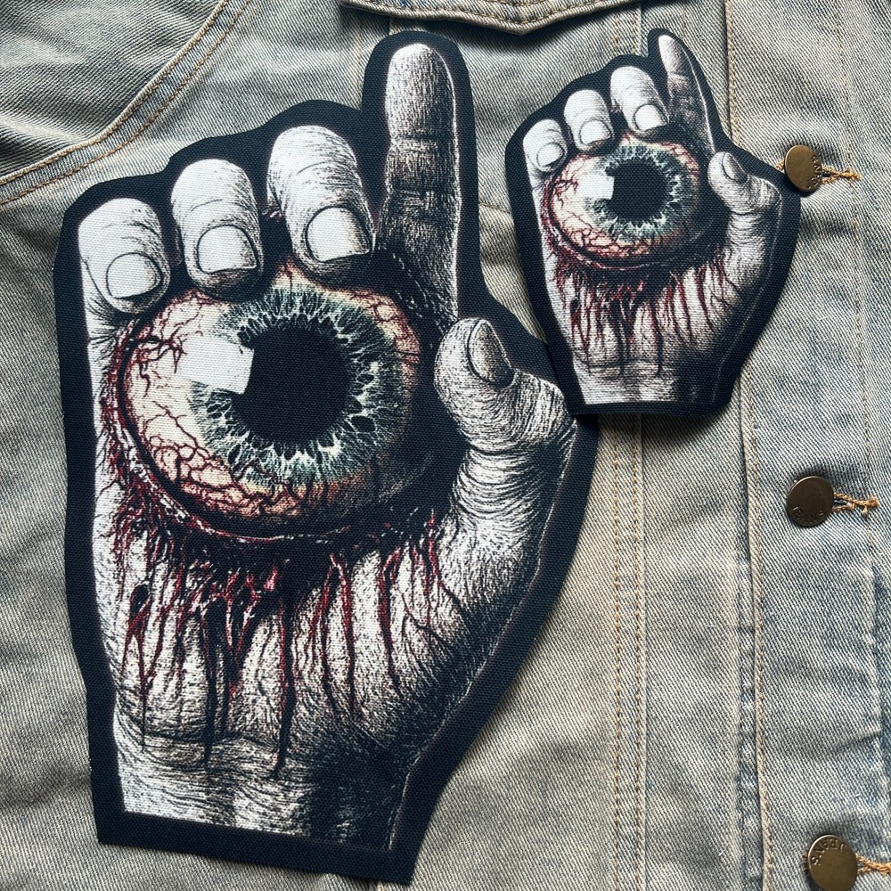 Zombie Hand Eyeball Hardcore Horror Iron on Printed Canvas Patch For DIY Jacket