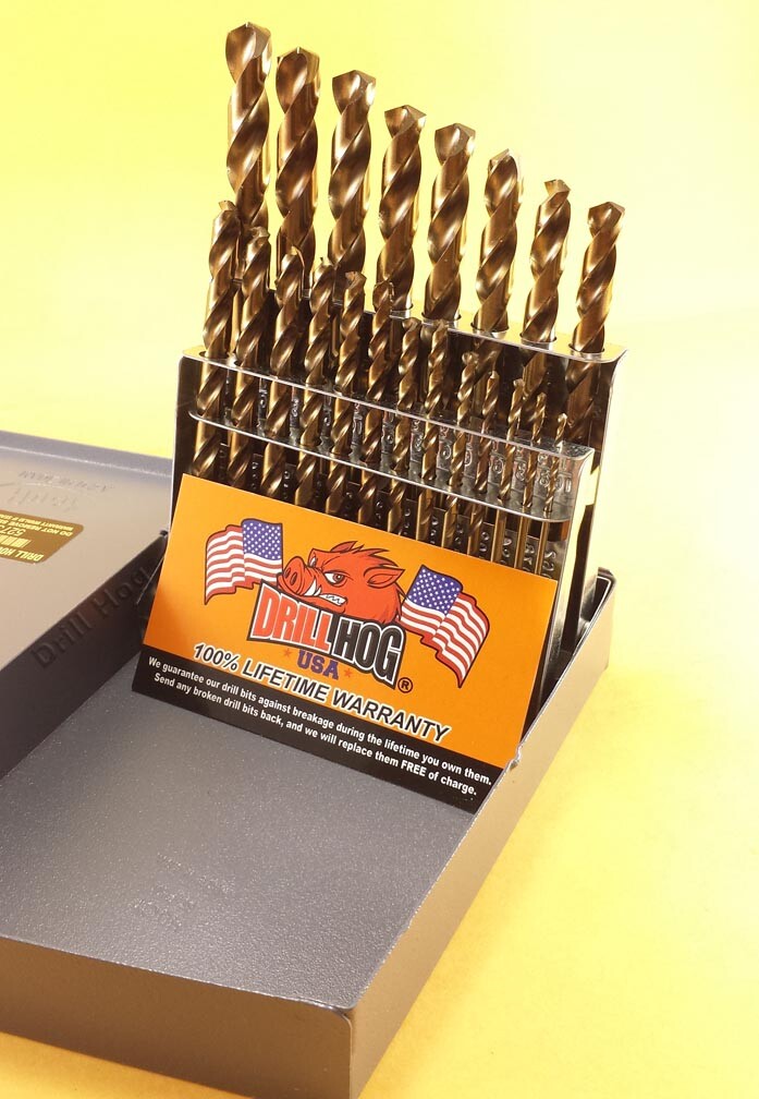 Drill Hog® USA 21 Pc Jr Drill Bit Set Index COBALT M42 HSSCO Lifetime Warranty