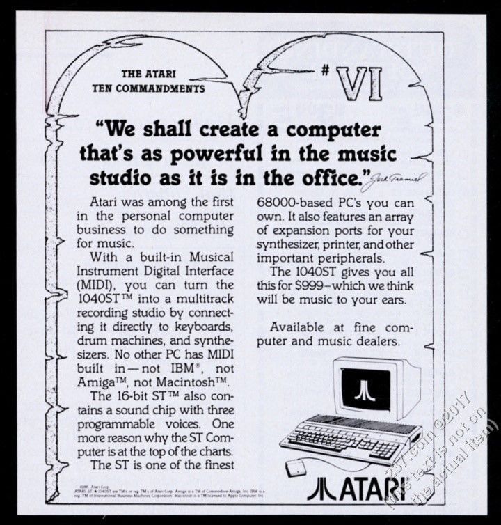 1986 Atari 1040St computer 10 Commandments 6th  vintage print ad