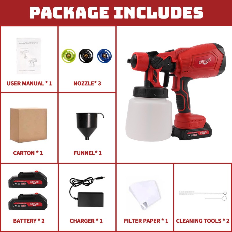 Cordless Paint Sprayer 1000ML HVLP Spray Paint Gun With 2 Batteries For DIY Work