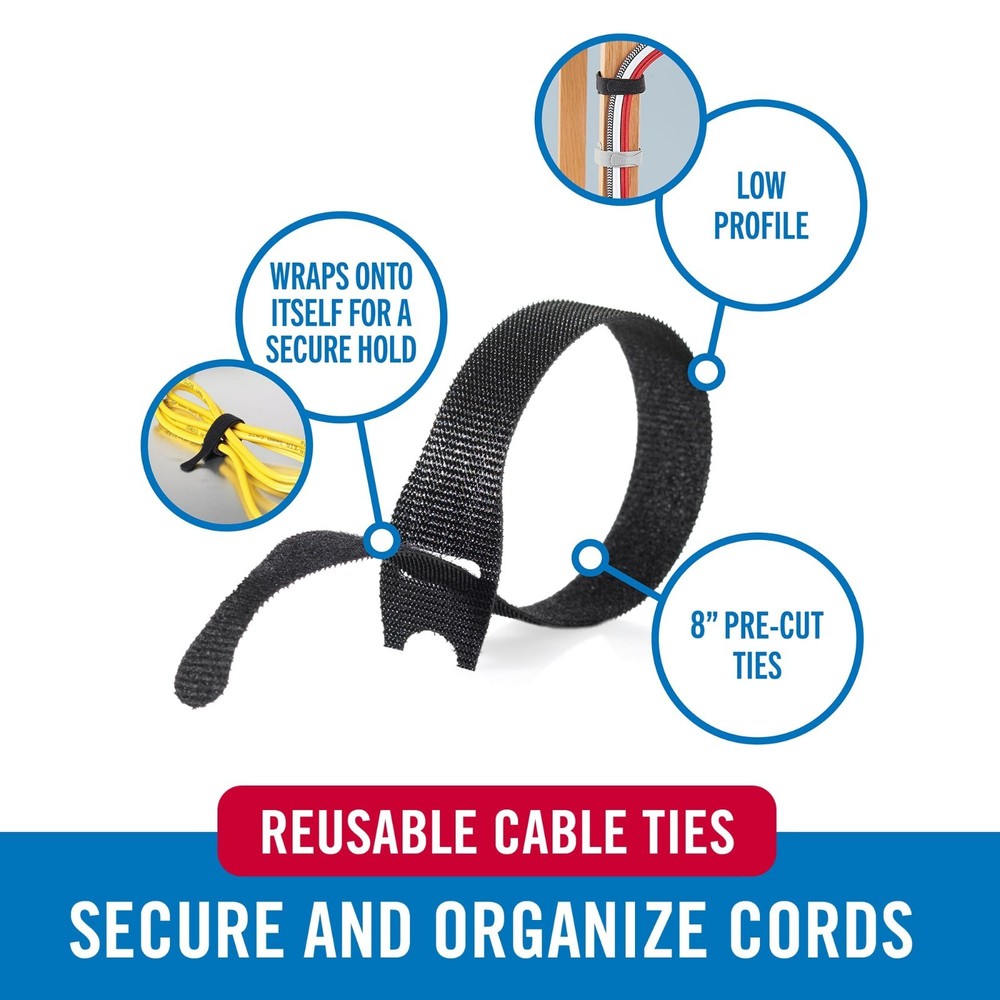Cable Ties 25 Pc Reusable 8"x1/2" Wire Office Organization Bundle Straps.