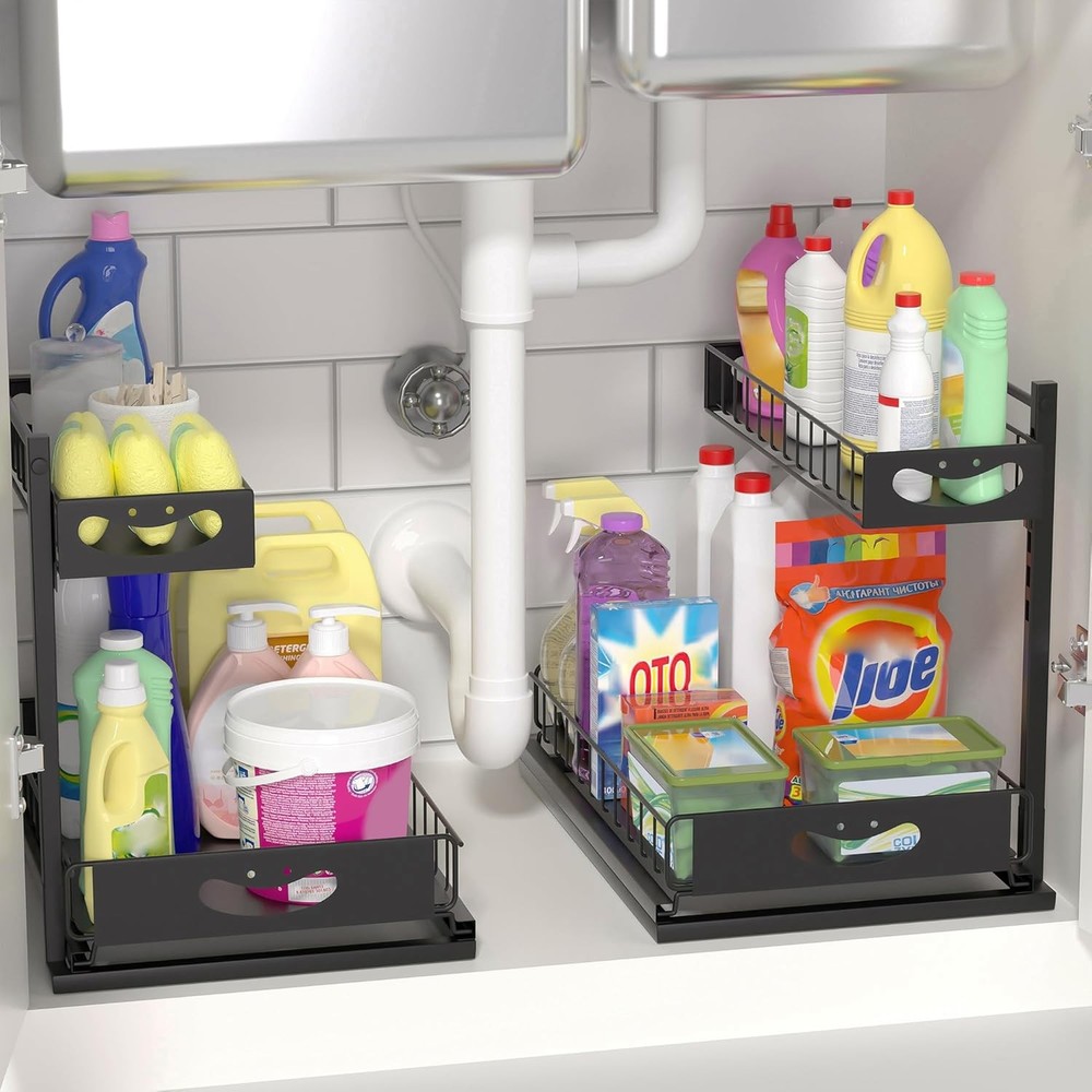 Under Sink Organizer Adjustable Height Pull-Out Kitchen Storage