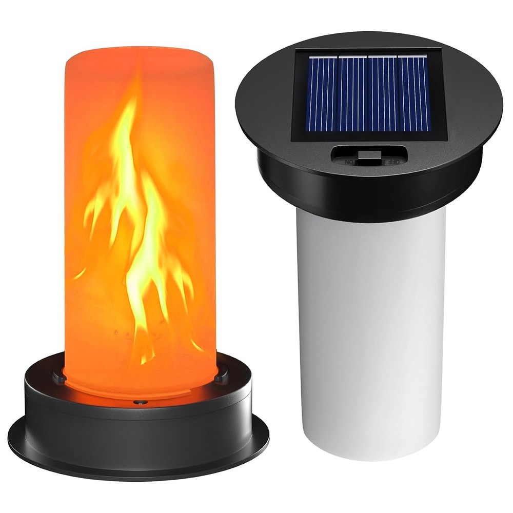 2 Pack Solar Light Replacement Top with Flickering Flame, 2 pack, Black