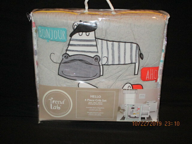 Trend Lab Hello 6-Pc Crib Bedding Set Include Mobile/ Window Valance *New*