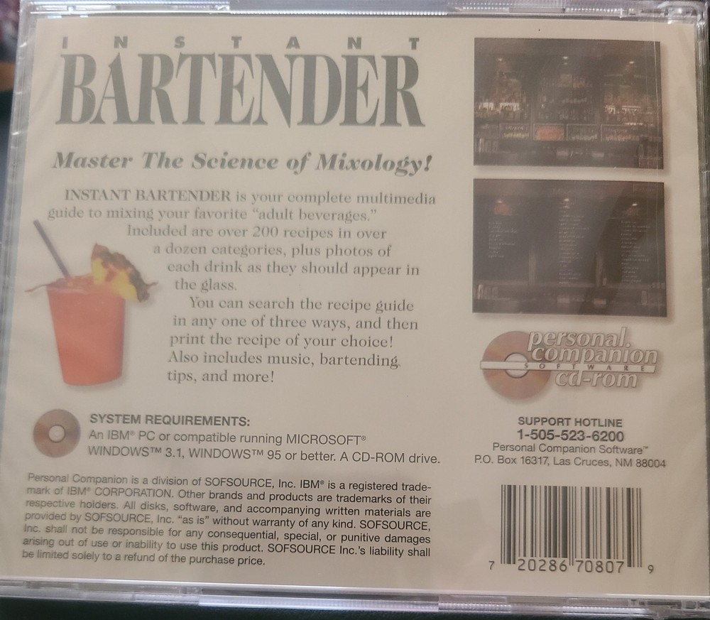 Instant Bartender PC CD-ROM for Windows - NEW SEALED