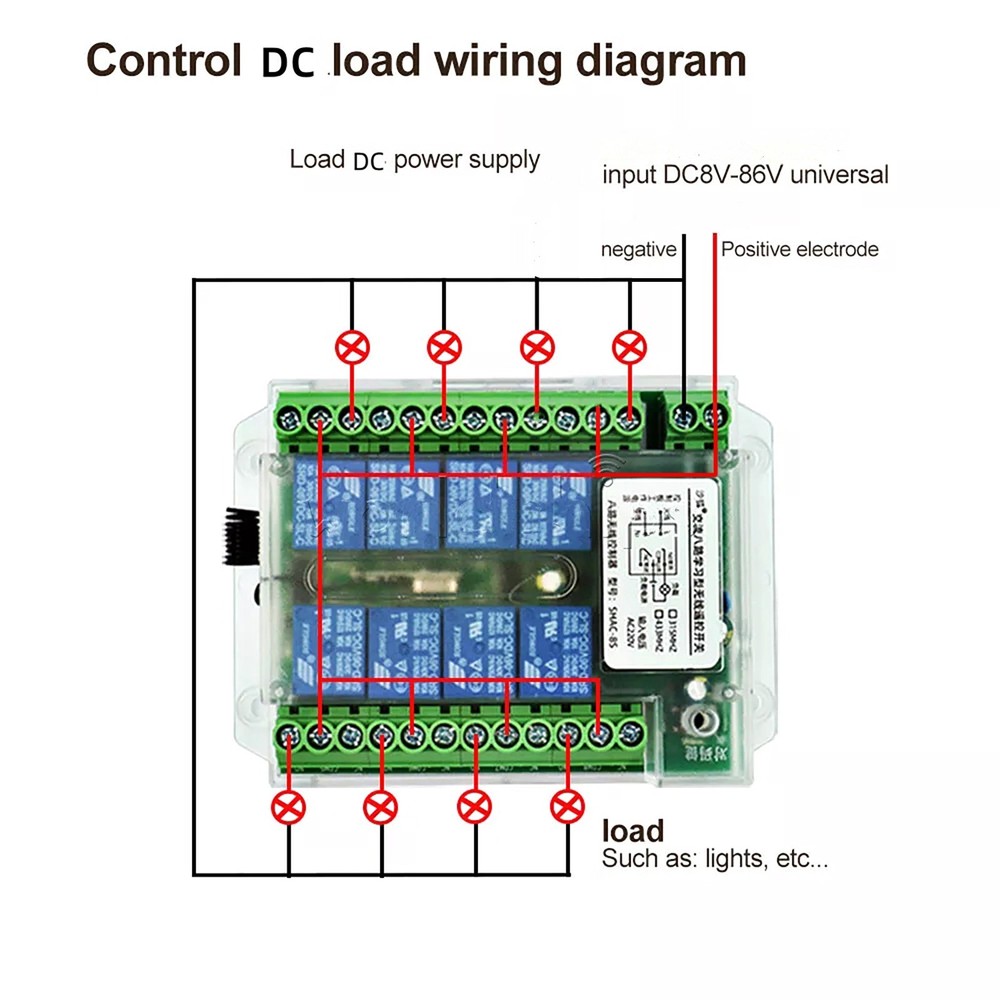 Power Supply 8 Channel Wireless RF433MHz Remote Control Switch Relay Module