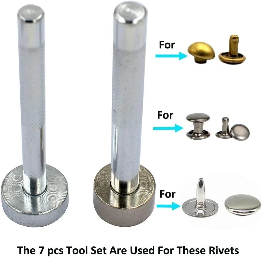 Compact 7-Piece Metal Rivet Setter Tool Set for Precision Crafting Projects
