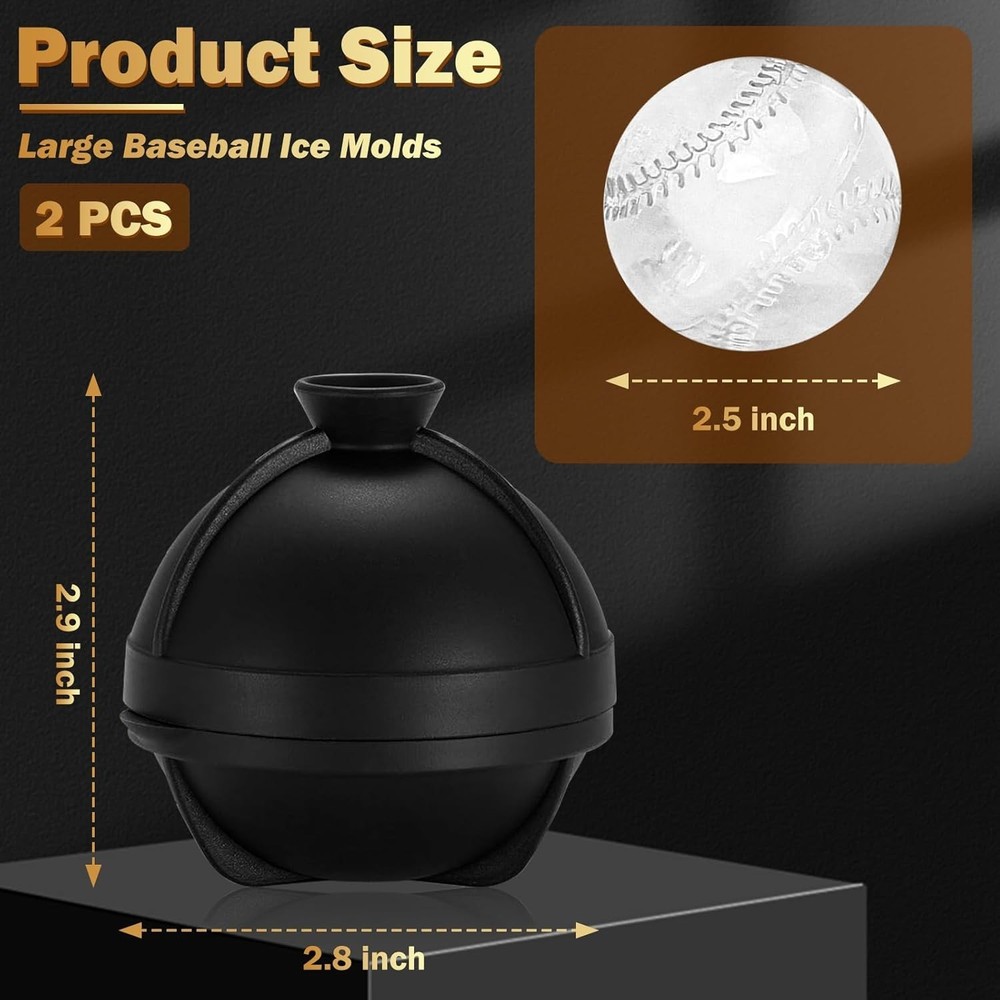 2 Pack Baseball Ice Cube Mold 2.5 Inch Large Silicone 3D Baseball Ice Cube Molds