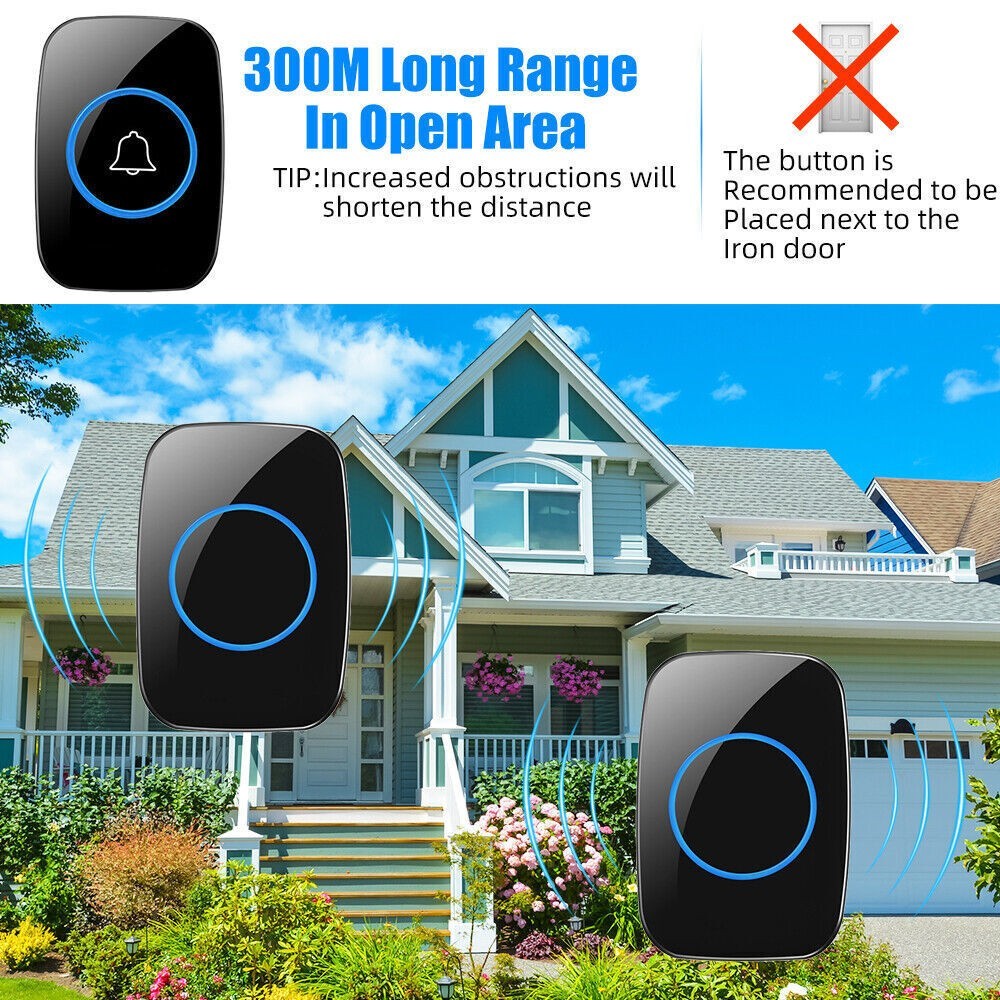 1000FT Wireless Doorbell Waterproof 2 Plugin Receiver Adjustable Volume 36 Chime